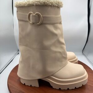 Circus by Sam Edelman Noah Foldover Boots Vanilla Chunky Faux Fur Womens 9.5